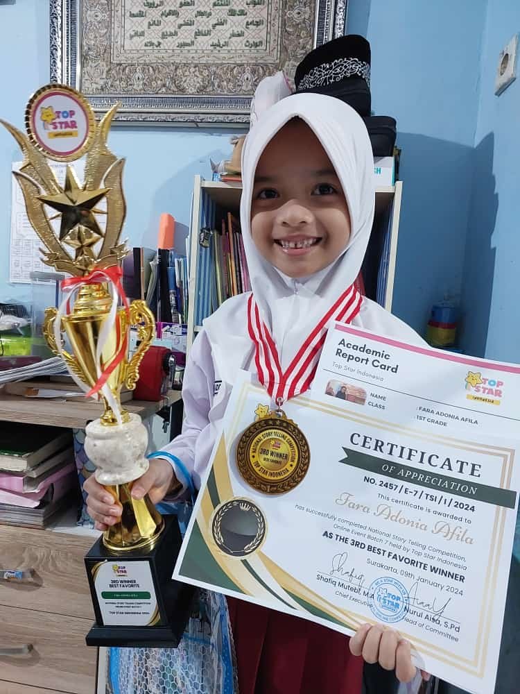 Siswa MIN 4 Kota Padang Berjaya Di Tingkat Nasional: Fara Adoni Afila Raih Best Favorit 3 Lomba Story Telling Top Star Indonesia