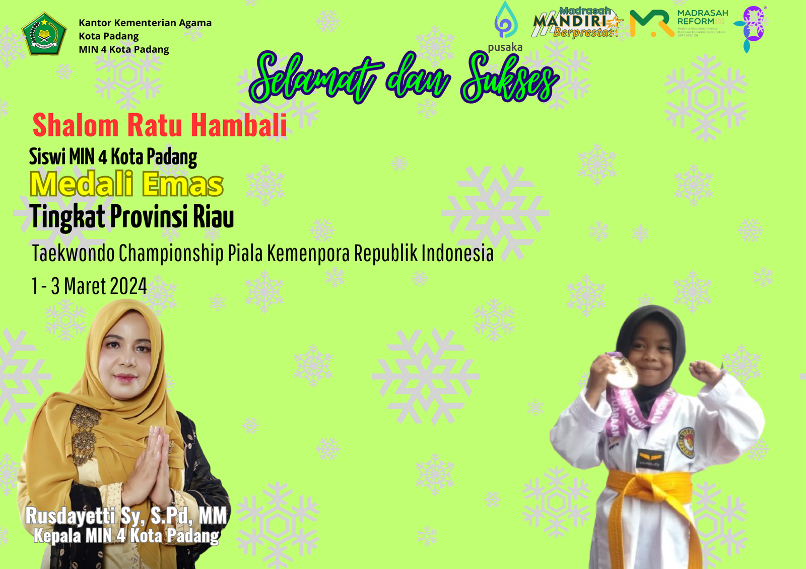 Siswi MIN 4 Kota Padang Berjaya Di Negeri Lancang Kuning